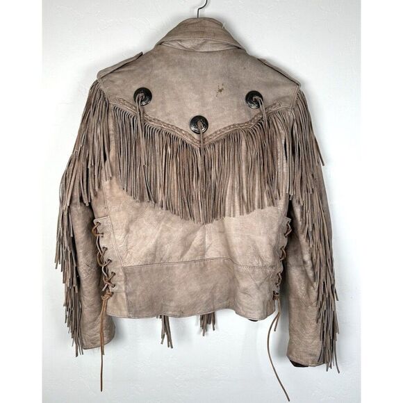 Vtg 90'S Hudson Leather Tan Biker Jacket Fringe Concho Buttons Western Womens M - Picture 2 of 10